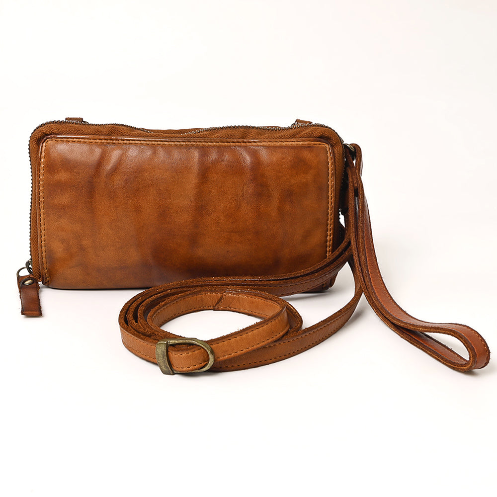 Spaghetti Western Swc448Tan Wallet Vintage Handmade Drum Dyed Genuine European Cowhide Leather Women Bag Western Handbag Purse