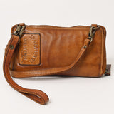 Spaghetti Western Swc448Tan Wallet Vintage Handmade Drum Dyed Genuine European Cowhide Leather Women Bag Western Handbag Purse