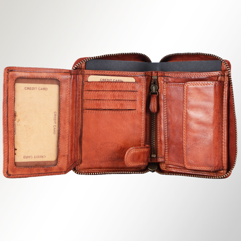 Spaghetti Western Swc441Cg Wallet Vintage Handmade Drum Dyed Genuine European Cowhide Leather Women Bag Western Handbag Purse
