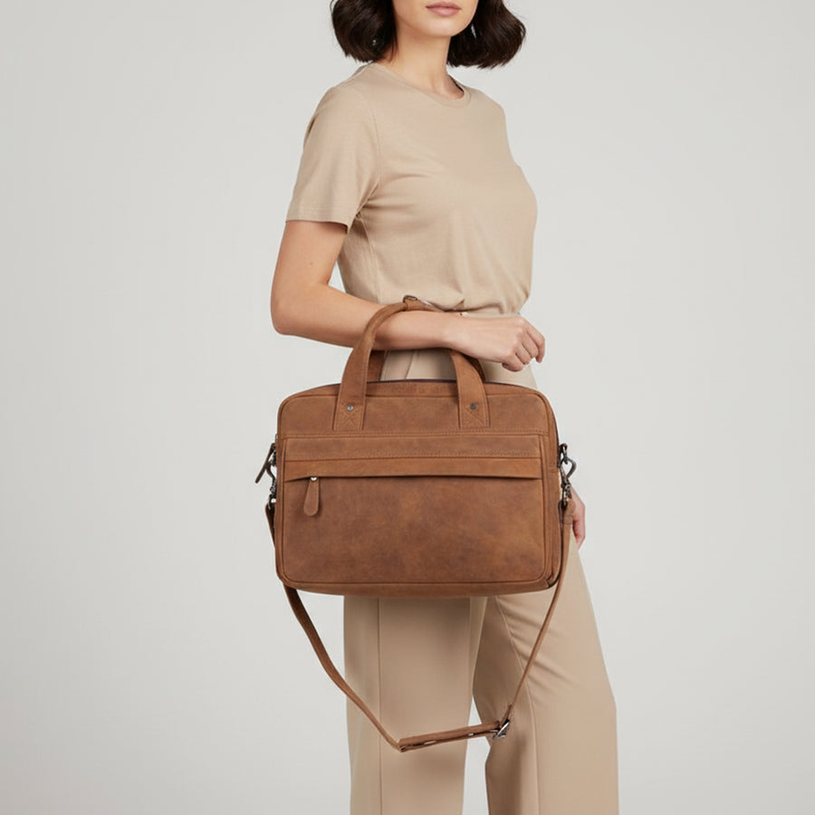Spaghetti Western Swc422Brn Briefcase Vintage Handmade Drum Dyed Genuine European Cowhide Leather Women Bag Western Handbag Purse