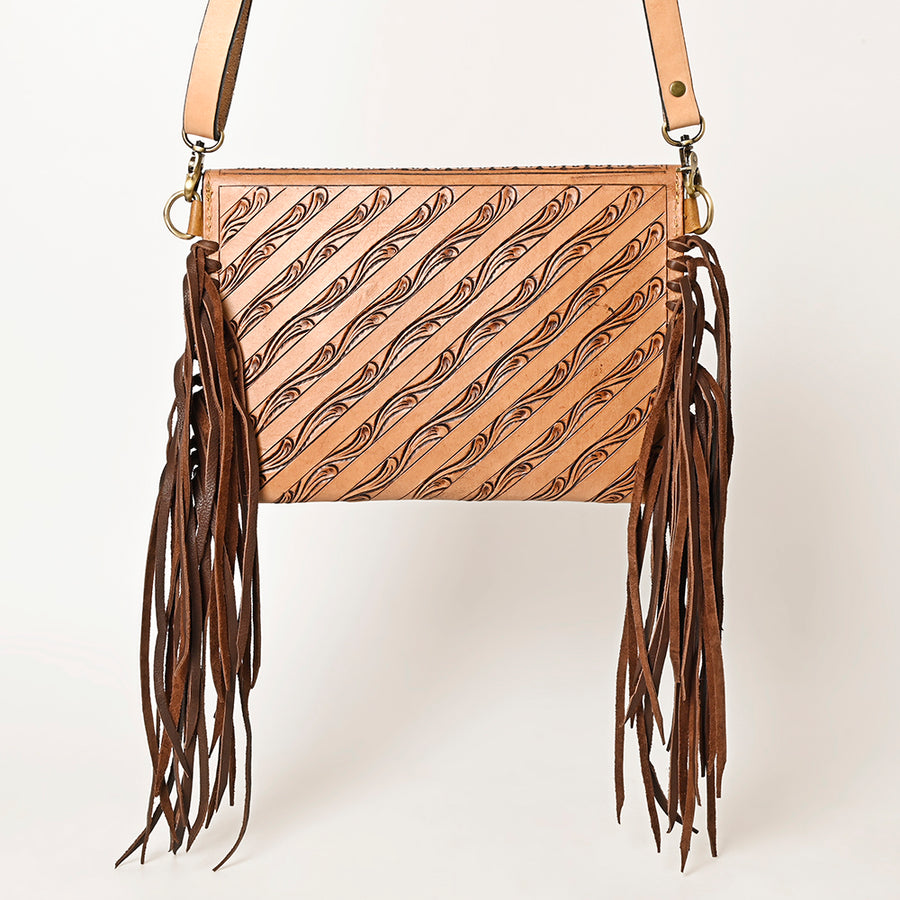 American Darling Envelope Bag, Hand Tooled Floral Carved Genuine Leather, Western Crossbody with Fringes & YKK Zipper