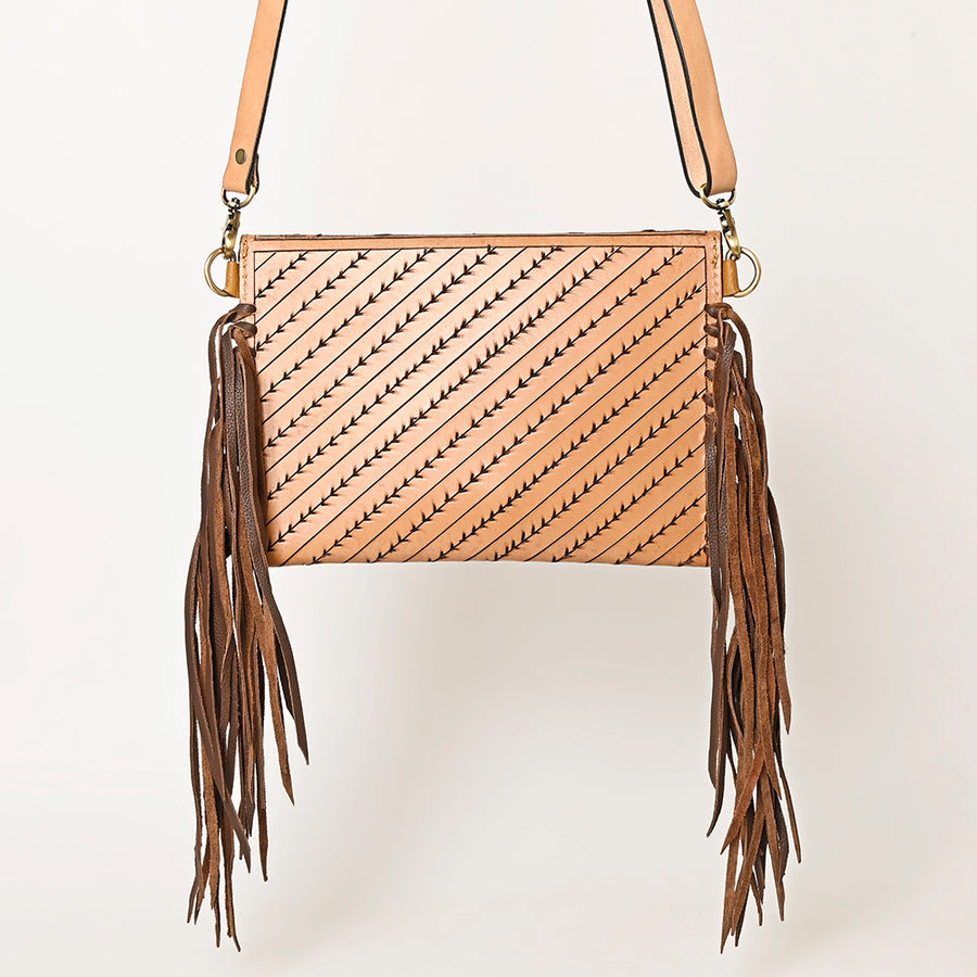 American Darling Envelope Bag, Hand Tooled Floral Carved Genuine Leather, Western Crossbody with Fringes & YKK Zipper