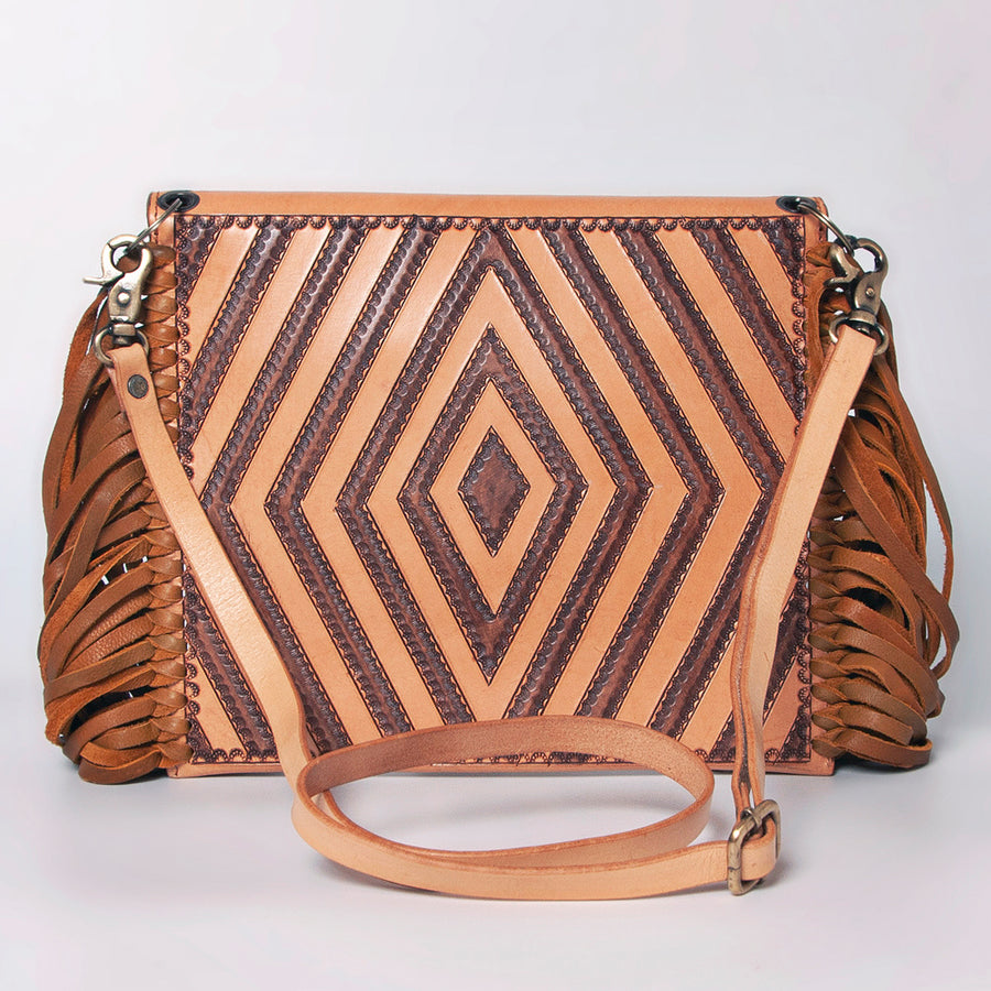 American Darling Envelope Bag, Hand Tooled Floral Carved Genuine Leather, Western Crossbody with Fringes & YKK Zipper