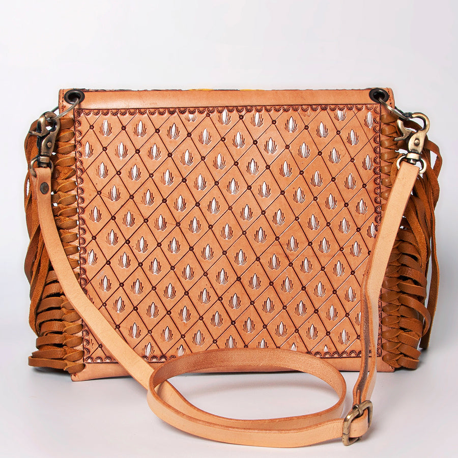 American Darling Envelope Bag, Hand Tooled Floral Carved Genuine Leather, Western Crossbody with Fringes & YKK Zipper