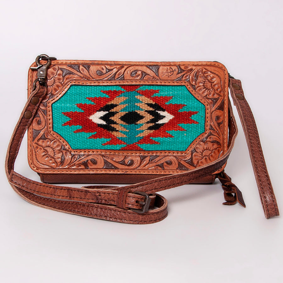 American Darling Small Cross body Bag, Hand Tooled Floral Leather & Hair-On Cowhide, Genuine Full Grain Western Purse