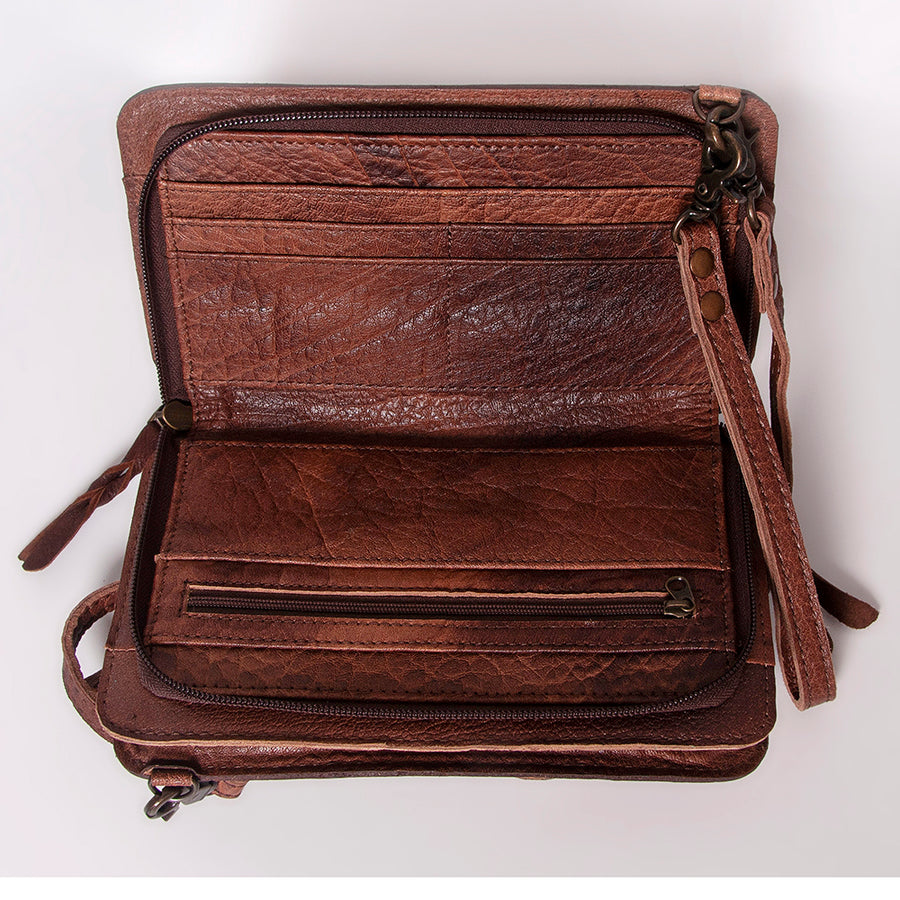 American Darling Small Cross body Bag, Hand Tooled Floral Leather & Hair-On Cowhide, Genuine Full Grain Western Purse