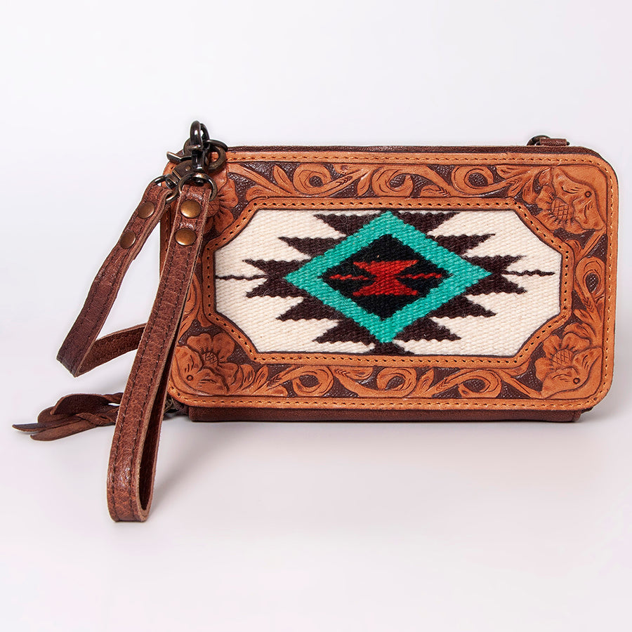 American Darling Small Cross body Bag, Hand Tooled Floral Leather & Hair-On Cowhide, Genuine Full Grain Western Purse