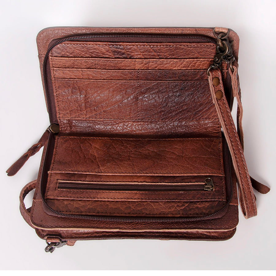 American Darling Small Cross body Bag, Hand Tooled Floral Leather & Hair-On Cowhide, Genuine Full Grain Western Purse