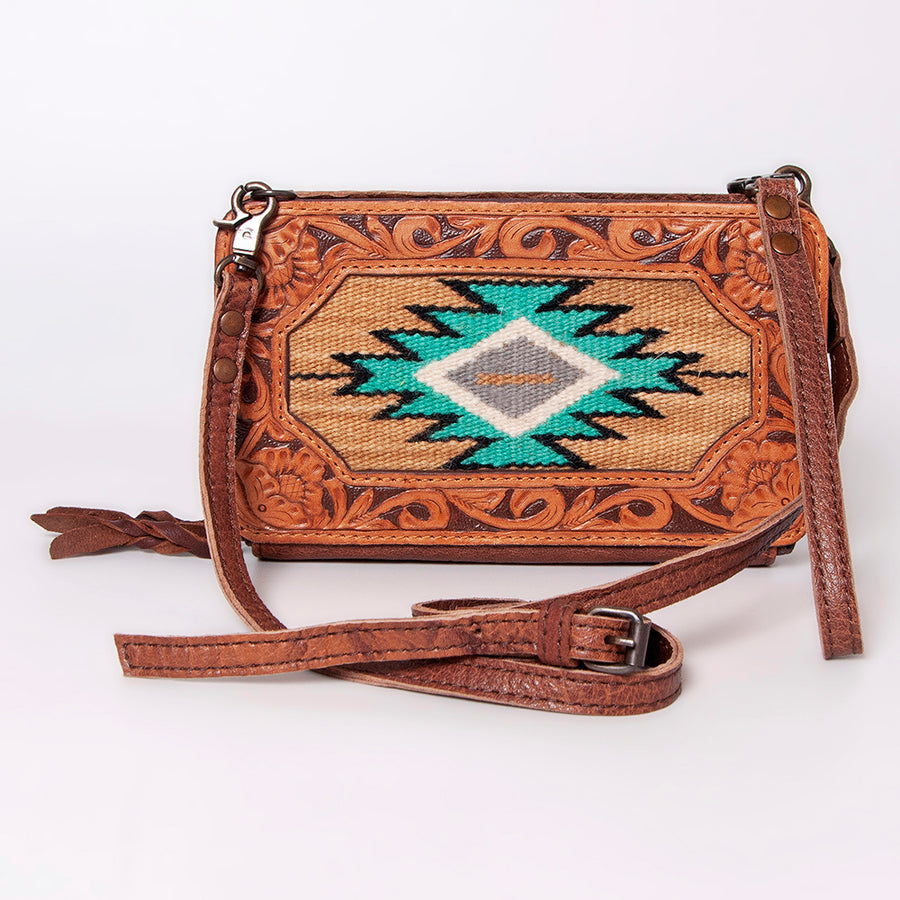 American Darling Small Cross body Bag, Hand Tooled Floral Leather & Hair-On Cowhide, Genuine Full Grain Western Purse