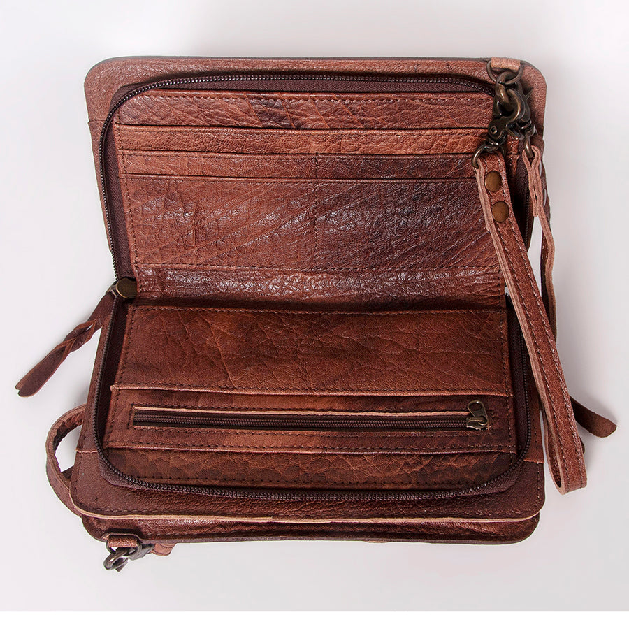 American Darling Small Cross body Bag, Hand Tooled Floral Leather & Hair-On Cowhide, Genuine Full Grain Western Purse