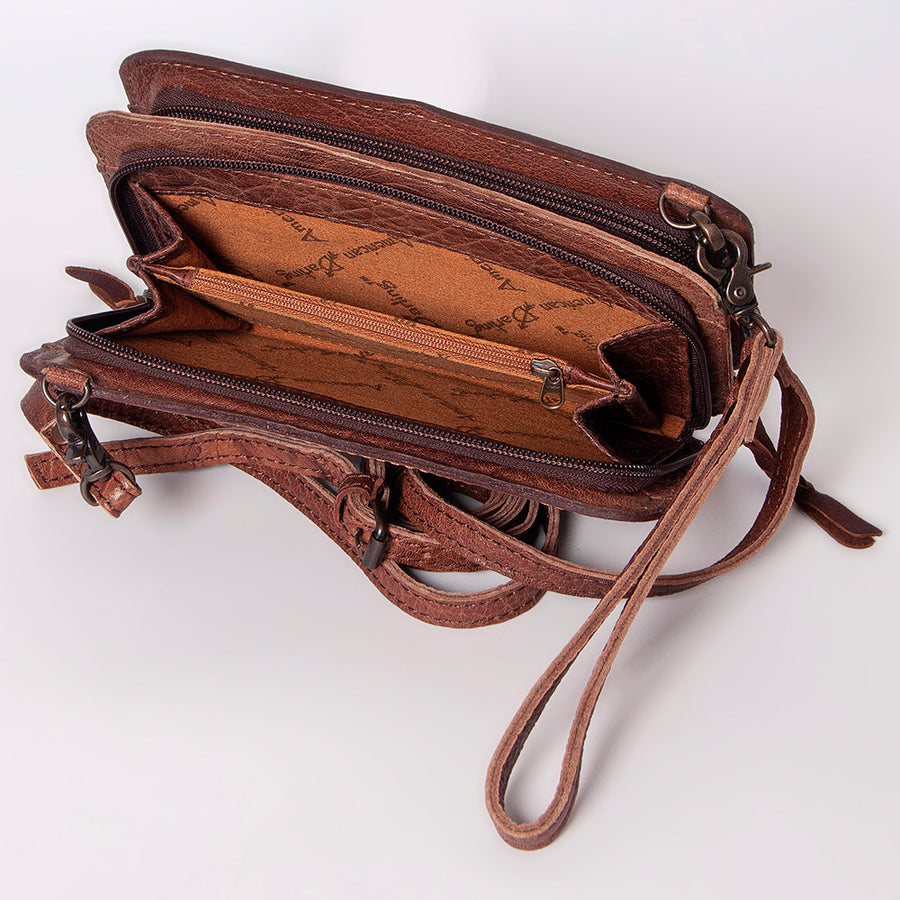 American Darling Small Cross body Bag, Hand Tooled Floral Leather & Hair-On Cowhide, Genuine Full Grain Western Purse