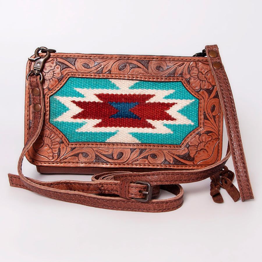 American Darling Small Cross body Bag, Hand Tooled Floral Leather & Hair-On Cowhide, Genuine Full Grain Western Purse