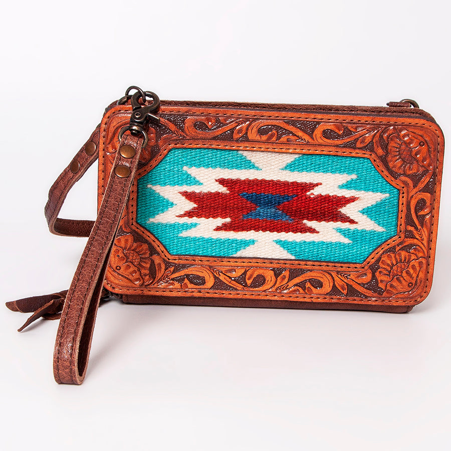 American Darling Small Cross body Bag, Hand Tooled Floral Leather & Hair-On Cowhide, Genuine Full Grain Western Purse
