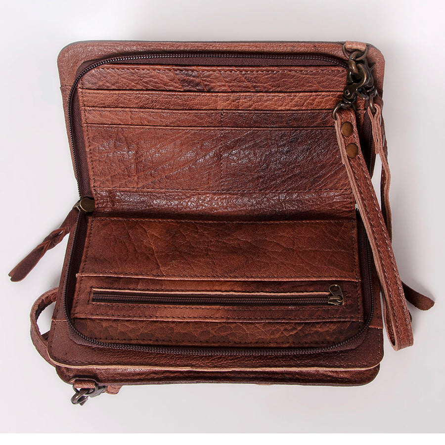 American Darling Small Cross body Bag, Hand Tooled Floral Leather & Hair-On Cowhide, Genuine Full Grain Western Purse