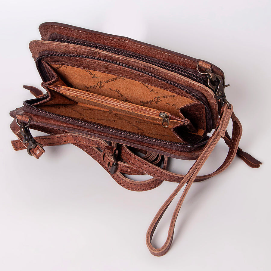 American Darling Small Cross body Bag, Hand Tooled Floral Leather & Hair-On Cowhide, Genuine Full Grain Western Purse