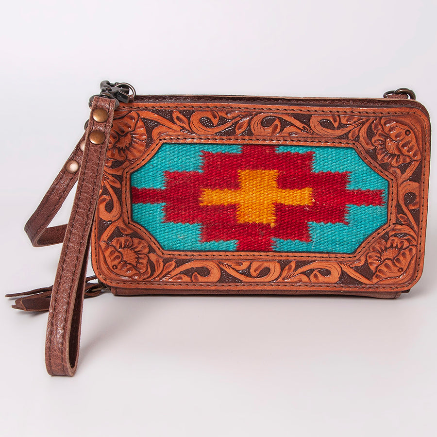 American Darling Small Cross body Bag, Hand Tooled Floral Leather & Hair-On Cowhide, Genuine Full Grain Western Purse