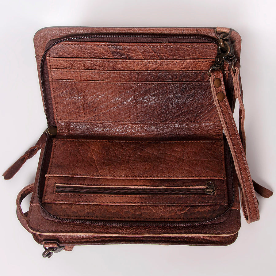 American Darling Small Cross body Bag, Hand Tooled Floral Leather & Hair-On Cowhide, Genuine Full Grain Western Purse
