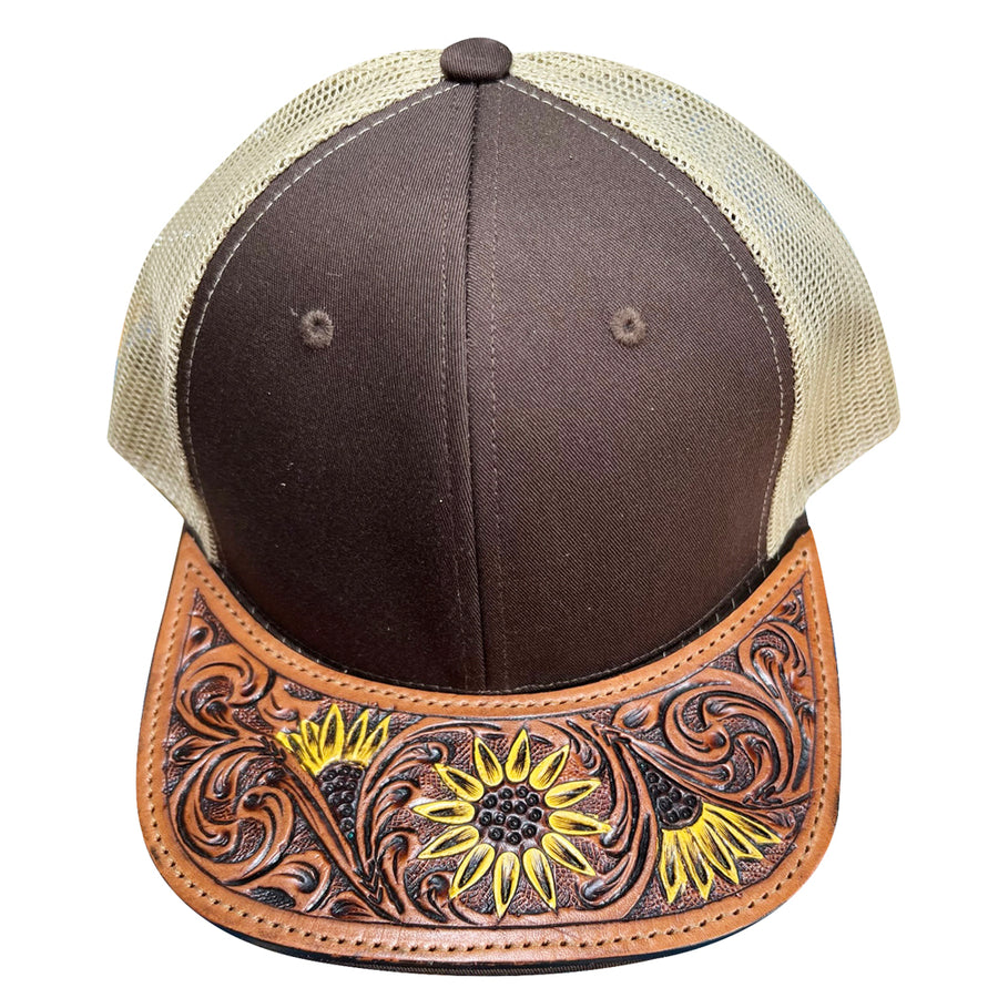 American Darling Men Women Adjustable Cap With Leather On Visor Brown - Uhorse