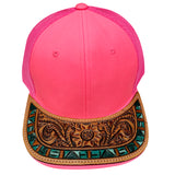 American Darling Men Women Adjustable Cap With Leather On Visor Red