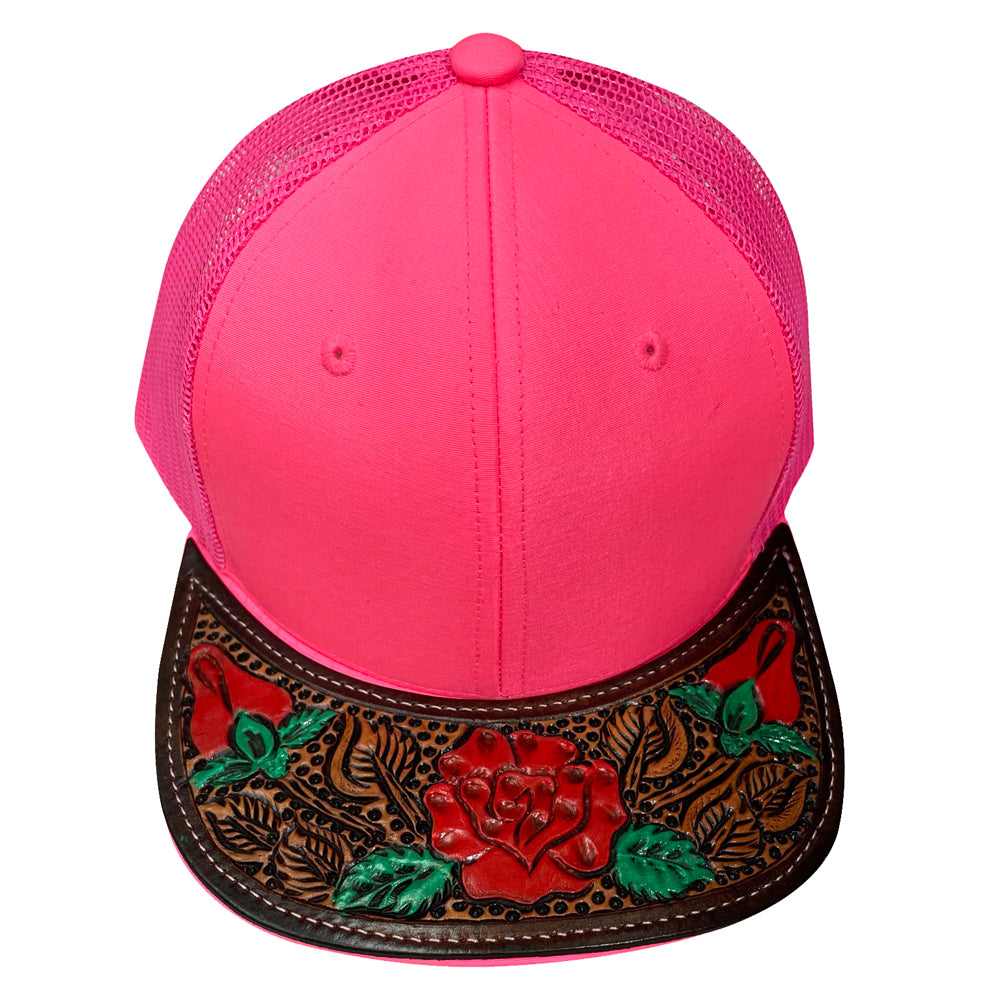 American Darling Men Women Adjustable Cap With Leather On Visor Red