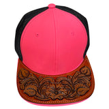 American Darling Men Women Adjustable Cap With Leather On Visor Red w/ Black