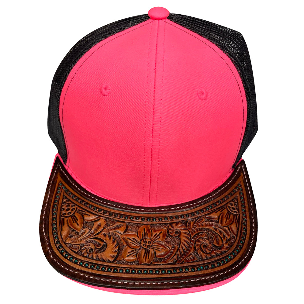 American Darling Men Women Adjustable Cap With Leather On Visor Red w/ Black