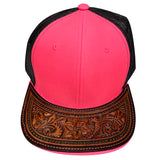 American Darling Men Women Adjustable Cap With Leather On Visor Red w/ Black