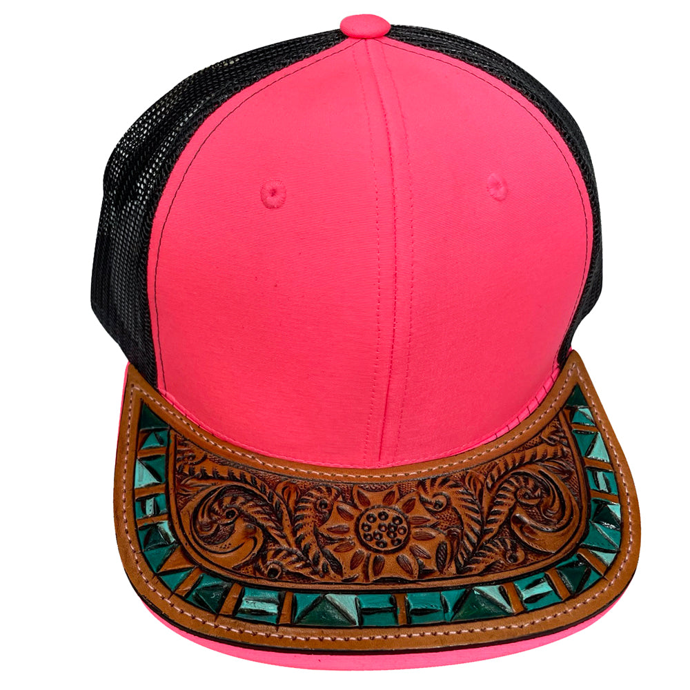 American Darling Men Women Adjustable Cap With Leather On Visor Red w/ Black