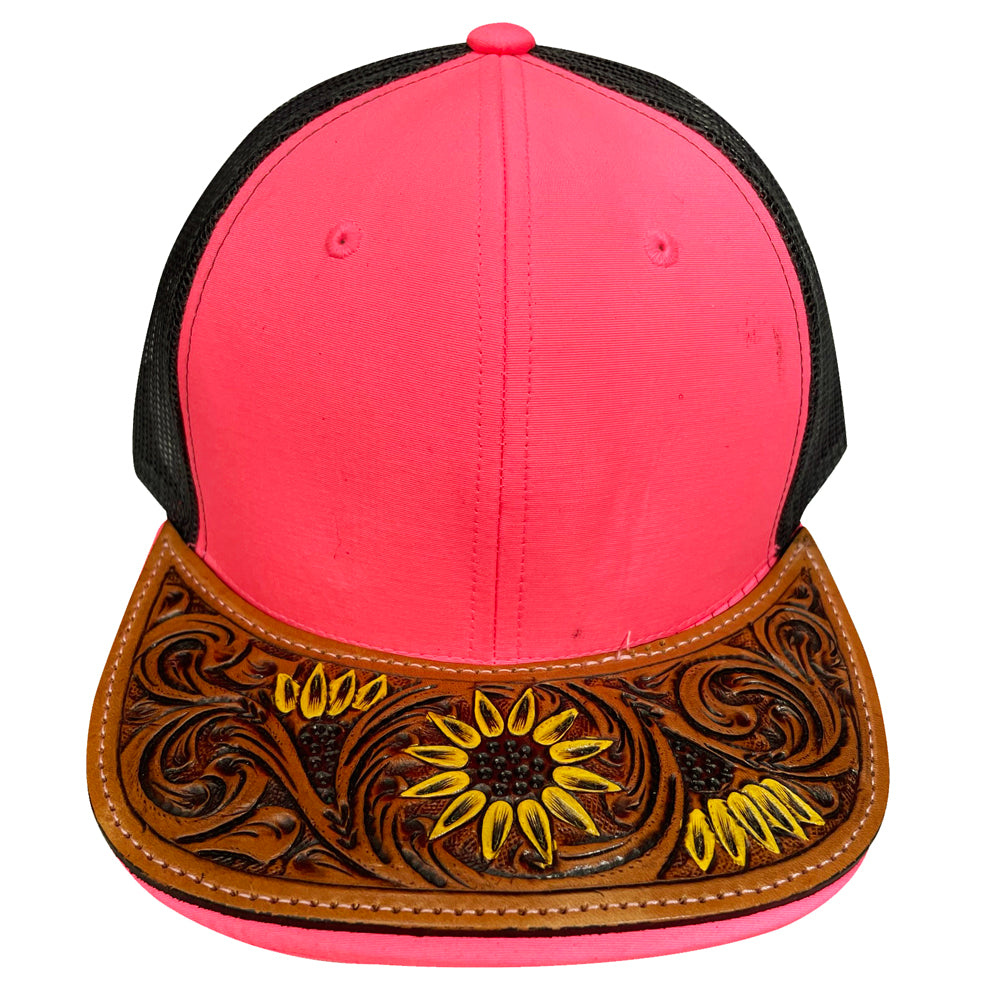 American Darling Men Women Adjustable Cap With Leather On Visor Red w/ Black