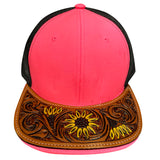 American Darling Men Women Adjustable Cap With Leather On Visor Red w/ Black