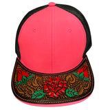 American Darling Men Women Adjustable Cap With Leather On Visor Red w/ Black