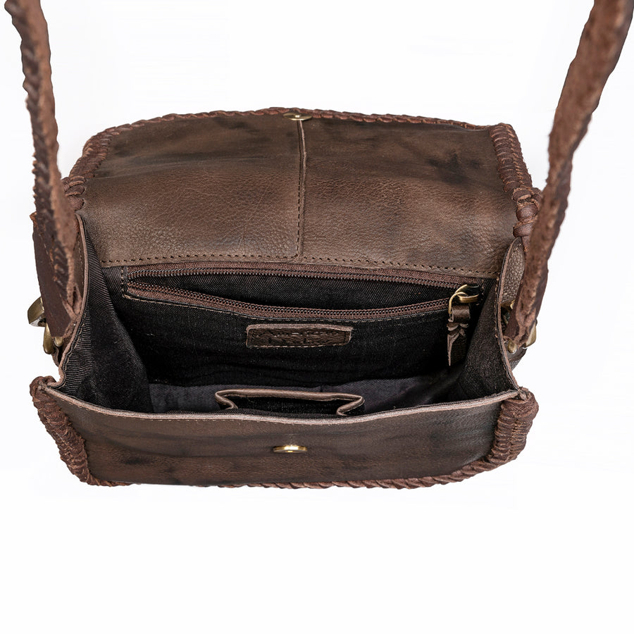 American Darling Cross body Bag Western Genuine Leather Handcrafted Purse with Braided Detail and YKK Zipper
