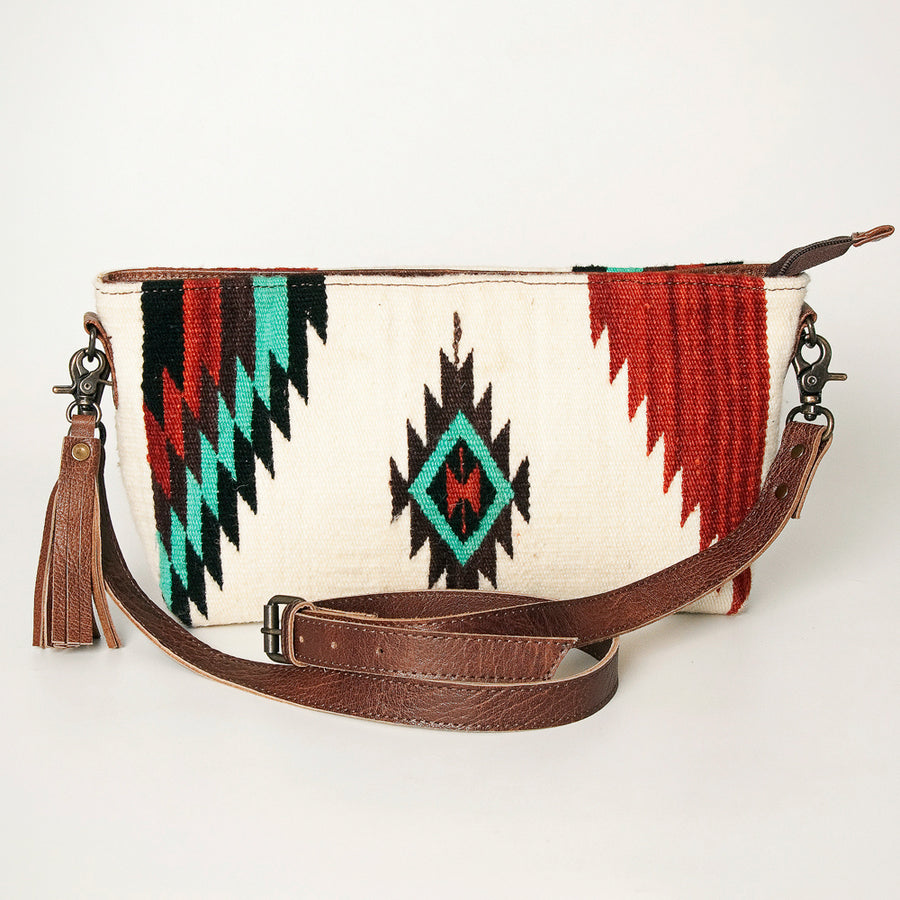 American Darling Wristlet Bag, Genuine Leather Western Purse with Hand Woven Saddle Blanket, Full Grain Leather Travel Clutch