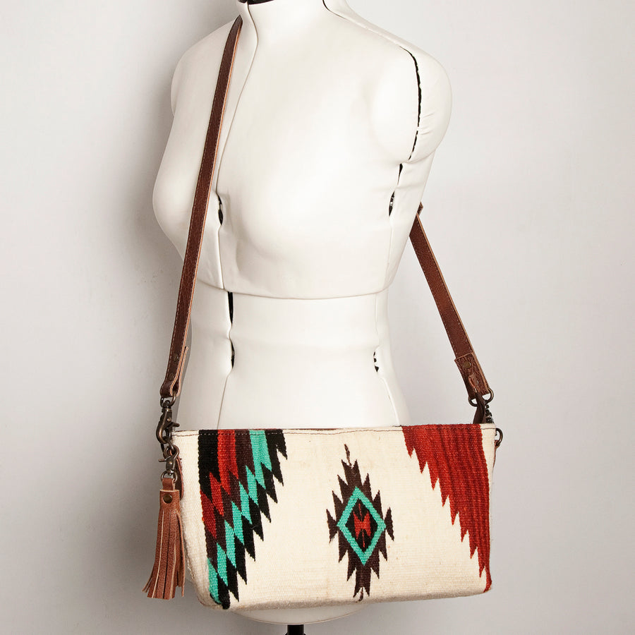 American Darling Wristlet Bag, Genuine Leather Western Purse with Hand Woven Saddle Blanket, Full Grain Leather Travel Clutch