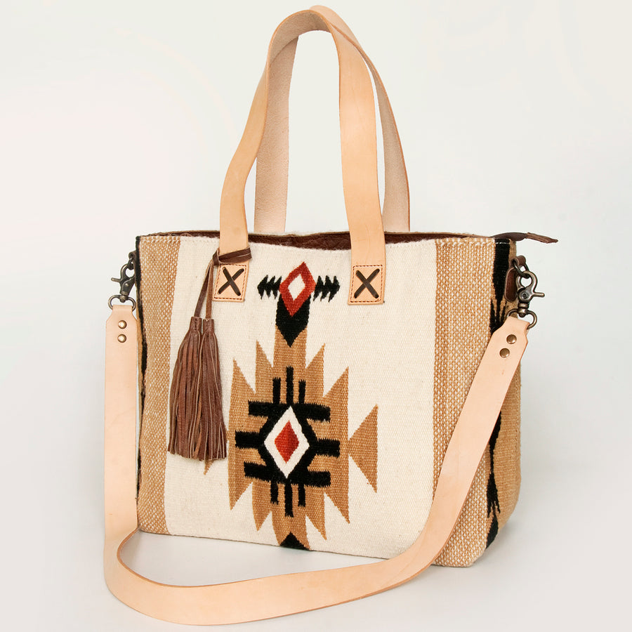 American Darling Hand Woven Saddle Blanket Western Leather Tote Bag - Uhorse