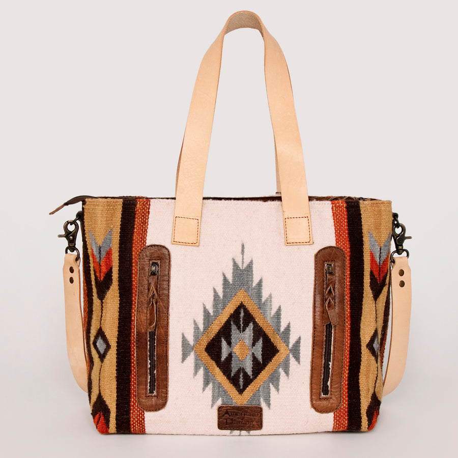 American Darling Tote Bag Hand Woven Saddle Blanket Genuine Leather Western Purse Large Shoulder Bag with YKK Zipper