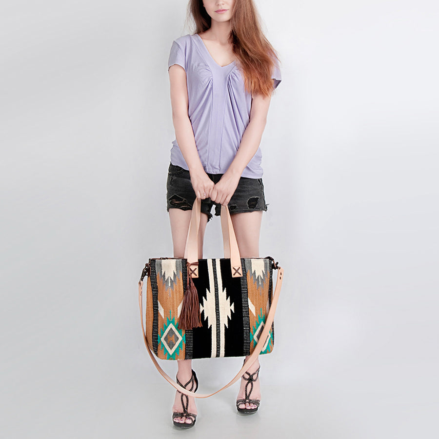 American Darling Tote Bag Hand Woven Saddle Blanket Genuine Leather Western Purse Large Shoulder Bag with YKK Zipper