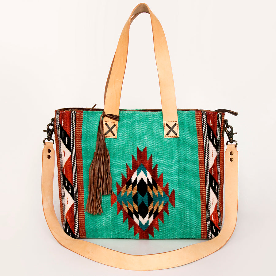 American Darling Tote Bag Hand Woven Saddle Blanket Genuine Leather Western Purse Large Shoulder Bag with YKK Zipper