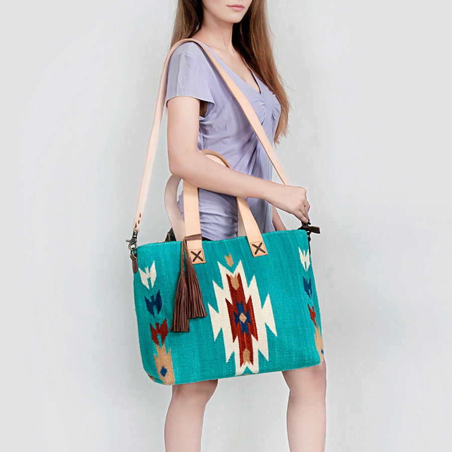 American Darling Tote Bag Hand Woven Saddle Blanket Genuine Leather Western Purse Large Shoulder Bag with YKK Zipper