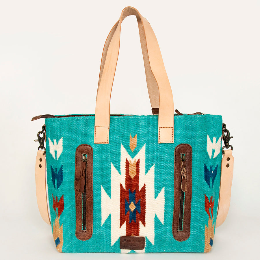 American Darling Tote Bag Hand Woven Saddle Blanket Genuine Leather Western Purse Large Shoulder Bag with YKK Zipper