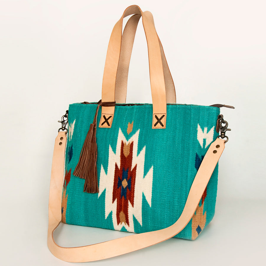 American Darling Hand Woven Saddle Blanket Western Leather Tote Bag - Uhorse
