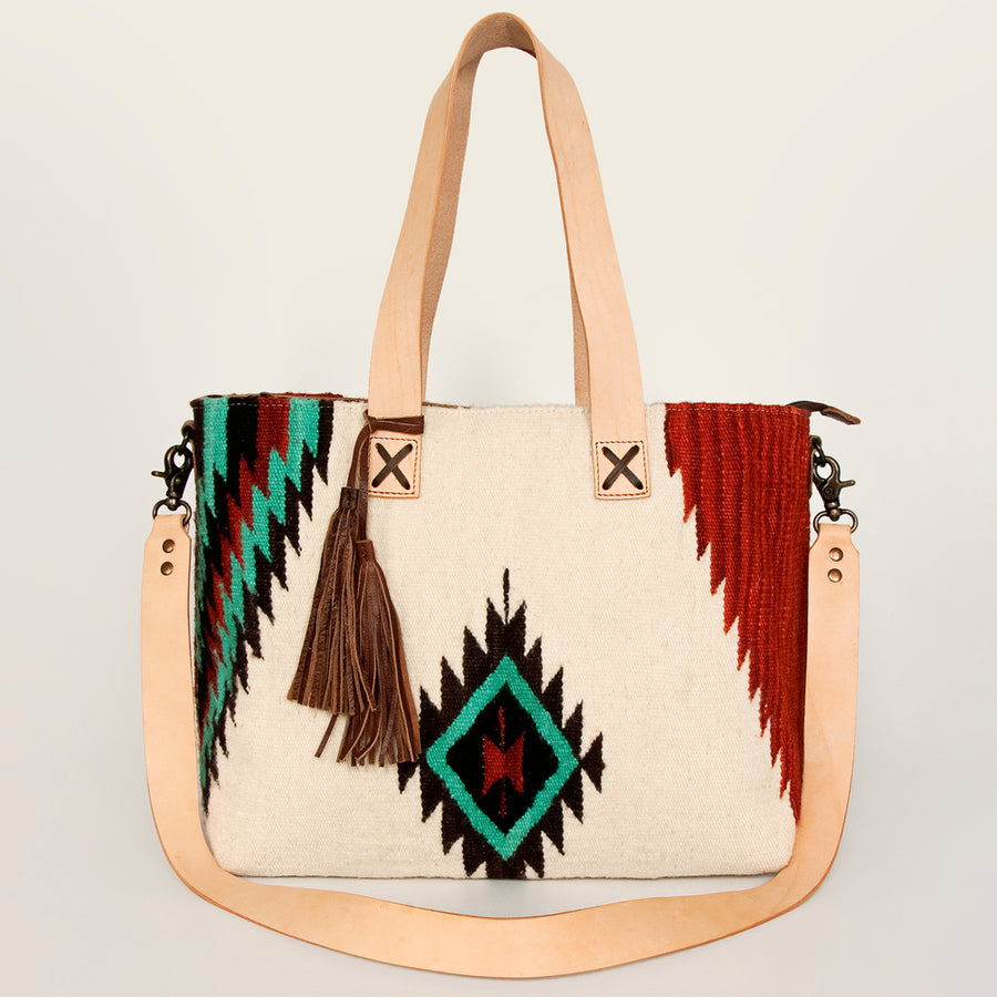 American Darling Tote Bag Hand Woven Saddle Blanket Genuine Leather Western Purse Large Shoulder Bag with YKK Zipper