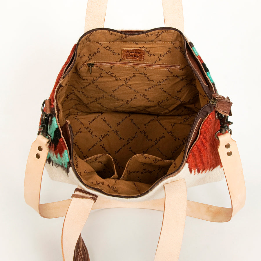 American Darling Tote Bag Hand Woven Saddle Blanket Genuine Leather Western Purse Large Shoulder Bag with YKK Zipper