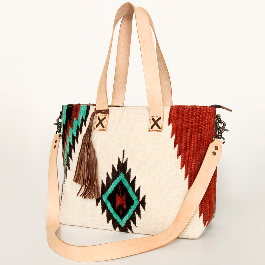 American Darling Hand Woven Saddle Blanket Western Leather Tote Bag - Uhorse