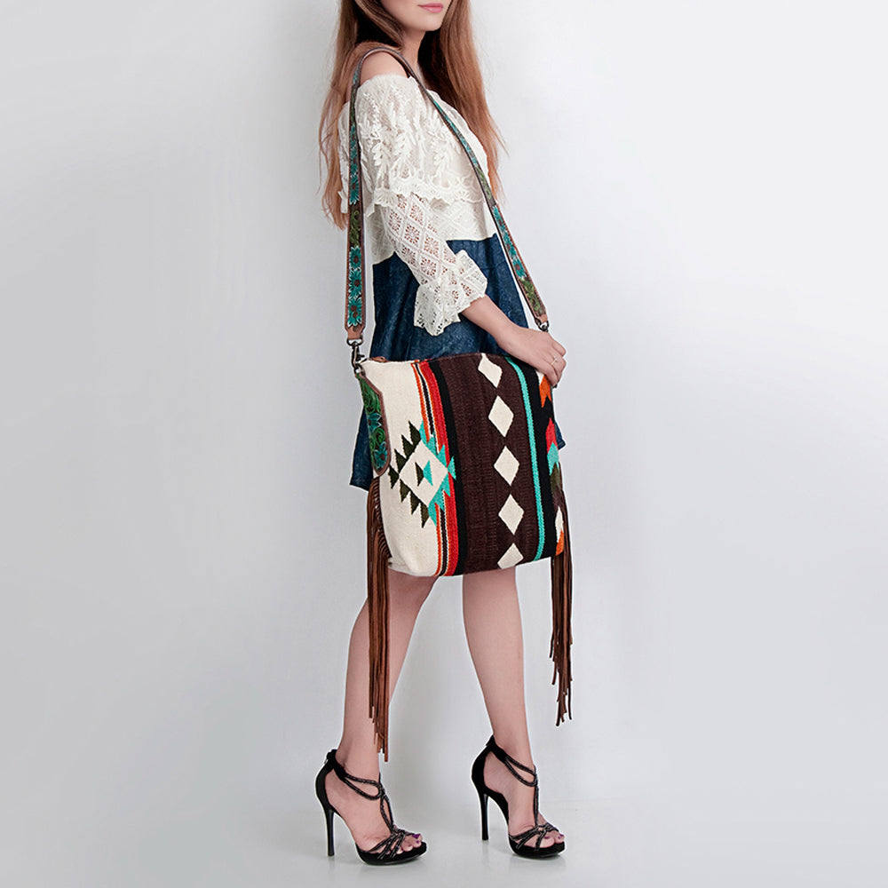 American Darling Messenger Bag Saddle Blanket Fabric Genuine Leather Western Women Handbag Purse | Cute