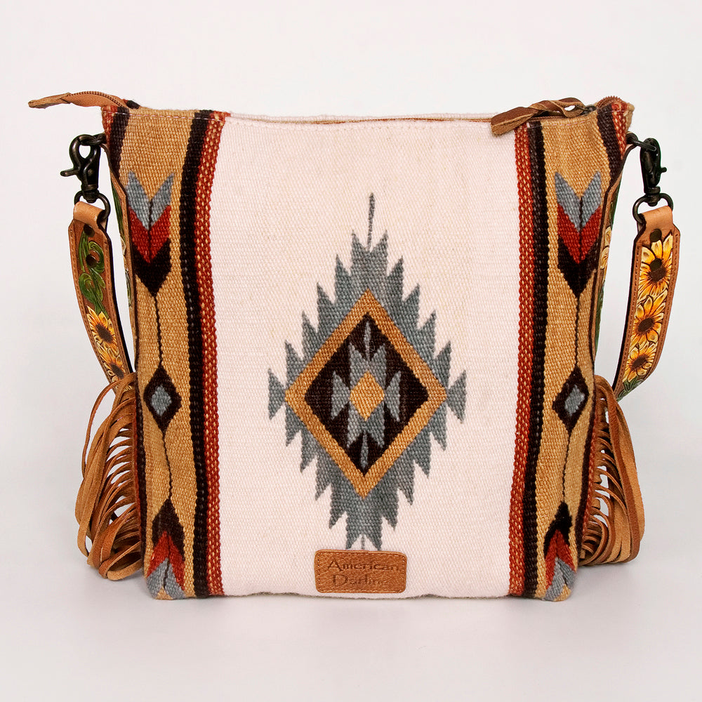 American Darling Messenger Bag Saddle Blanket Fabric Genuine Leather Western Women Handbag Purse | Cute