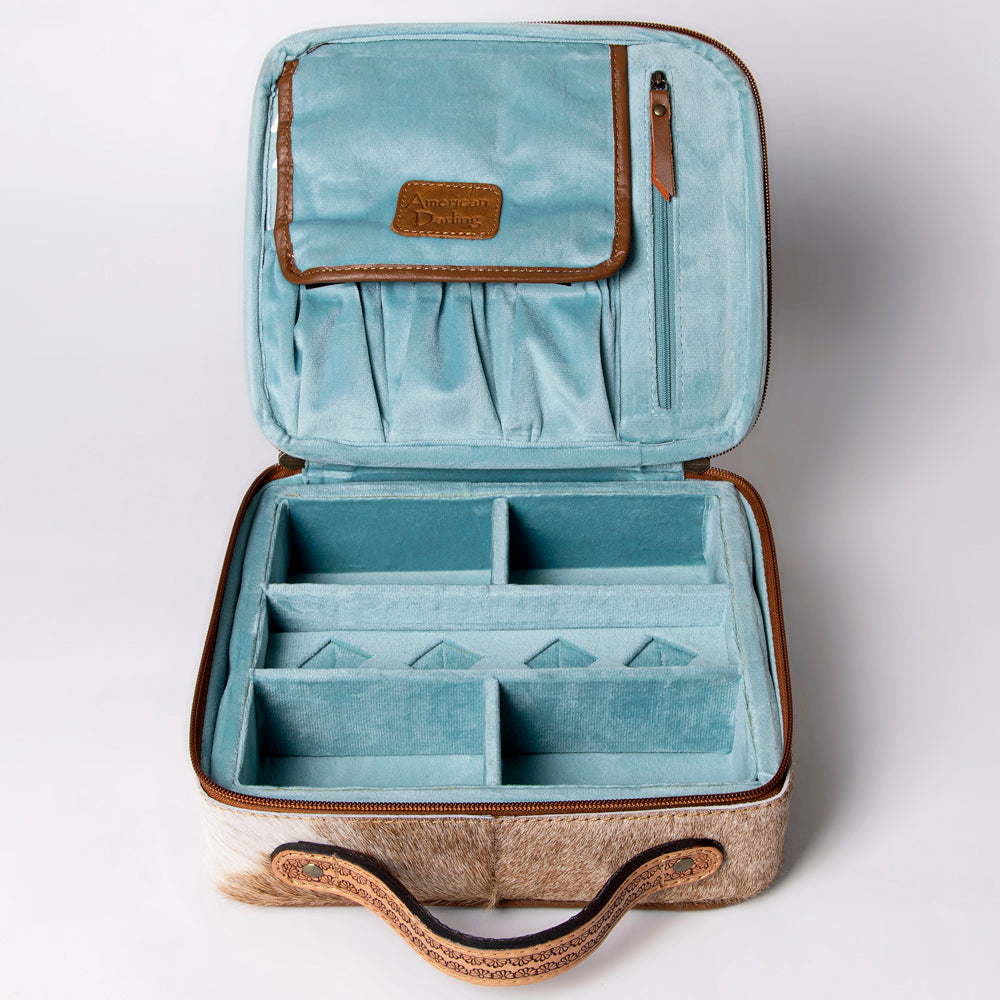 American Darling Jewelry Case Hand Tooled Hair-On Genuine Leather Women Bag Western Handbag Purse | Organizer for Travel