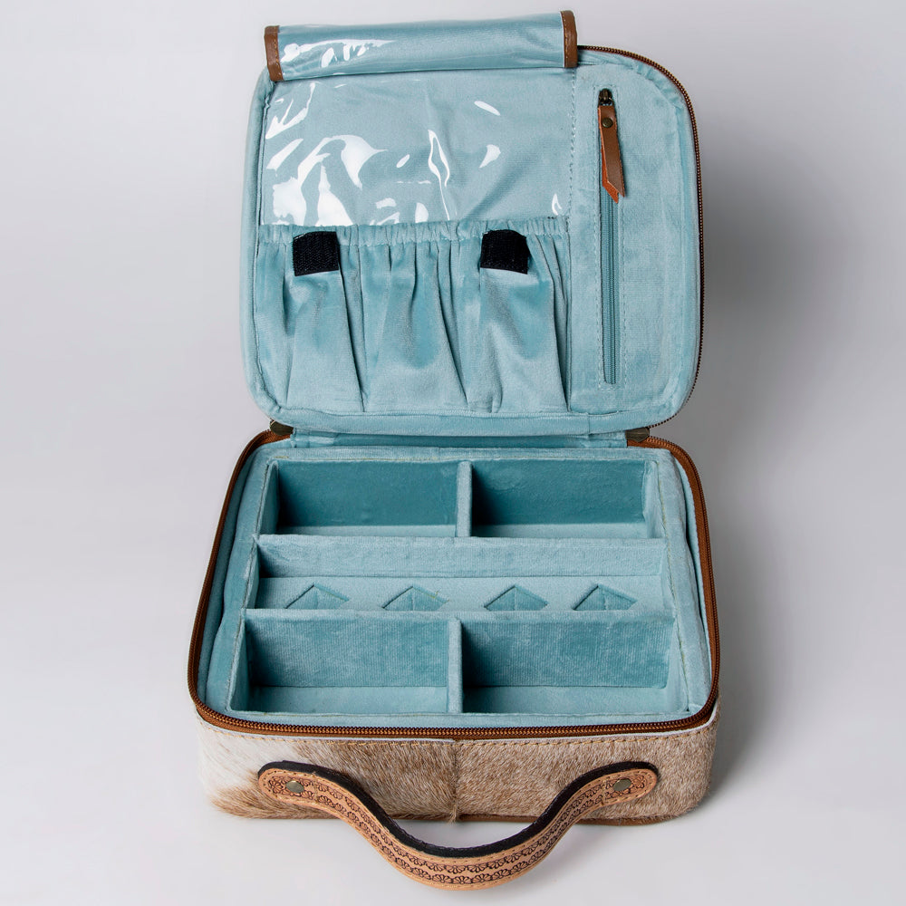 American Darling Jewelry Case Hand Tooled Hair-On Genuine Leather Women Bag Western Handbag Purse | Organizer for Travel