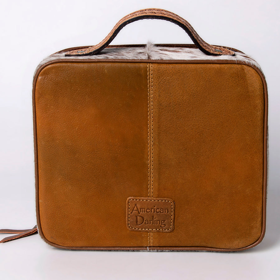 American Darling Jewelry Case for Women - Hair-On Cowhide, Hand Tooled Floral Carved Genuine Leather Travel Organizer