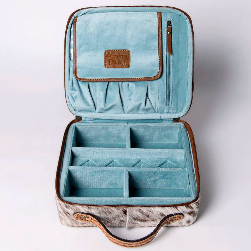 American Darling Jewelry Case Hand Tooled Hair-On Genuine Leather Women Bag Western Handbag Purse | Organizer for Travel